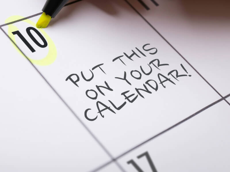 Scheduled day on calendar to make a hearing test appointment